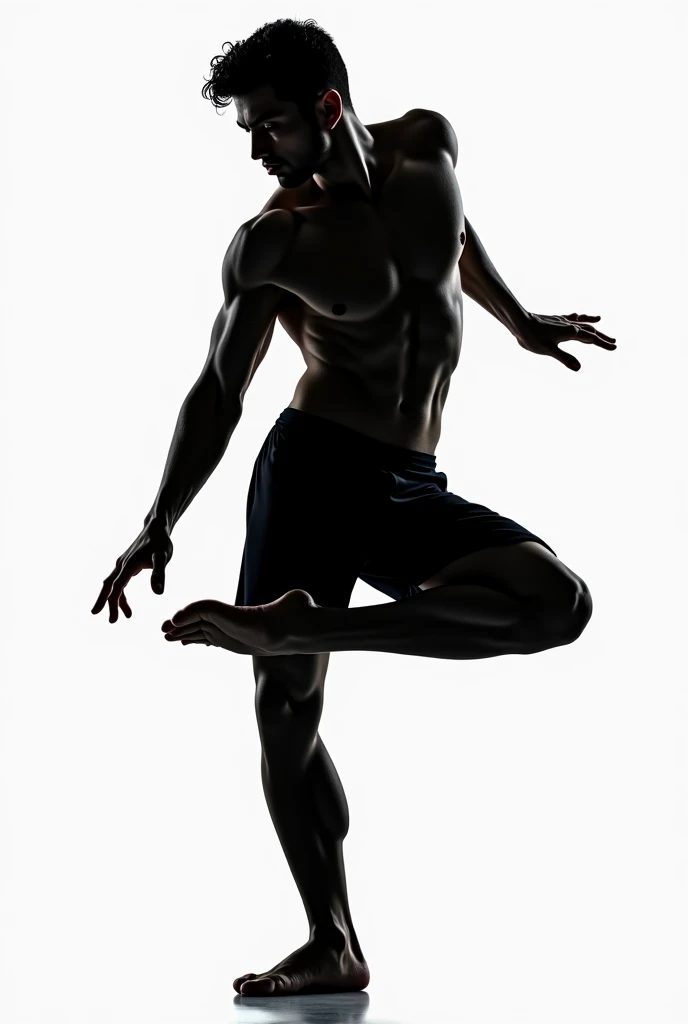 Latino man with short afro hair doing dance pose , silhouette only 