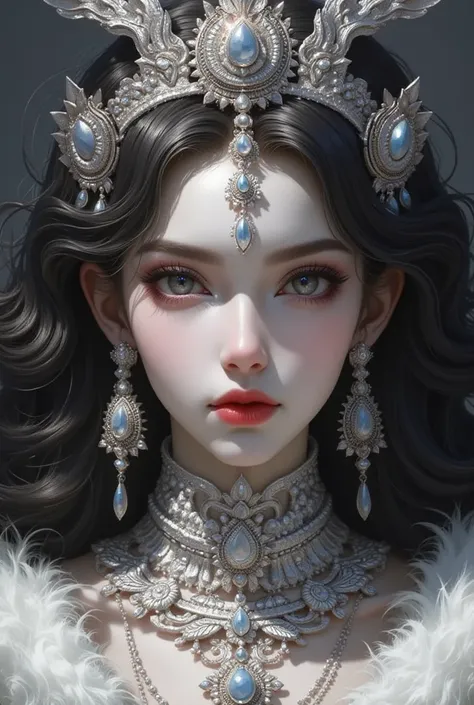 Scary and beautiful detailed indian goddess kali,1girl,detailed face,detailed eyes,detailed lips,detailed skin,ornate jewelry,elaborate headdress