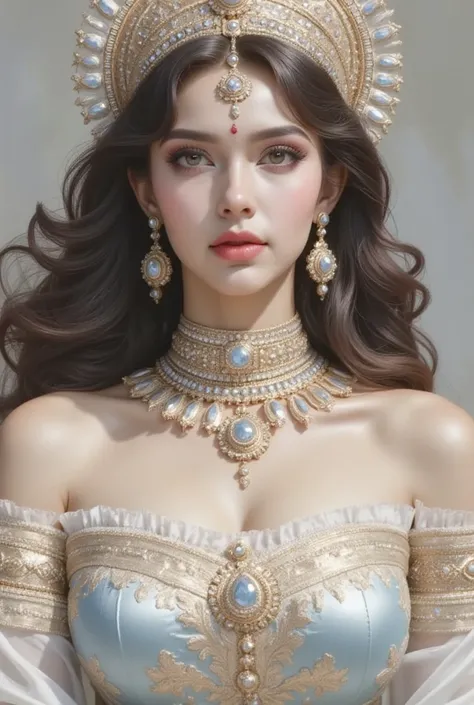 Scary and beautiful detailed indian goddess kali,1girl,detailed face,detailed eyes,detailed lips,detailed skin,ornate jewelry,elaborate headdress , camera focus full body 