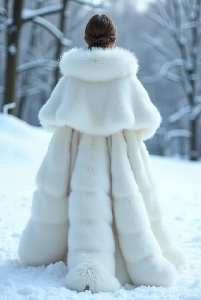 Super long princess-style white wolf fur winter cape 