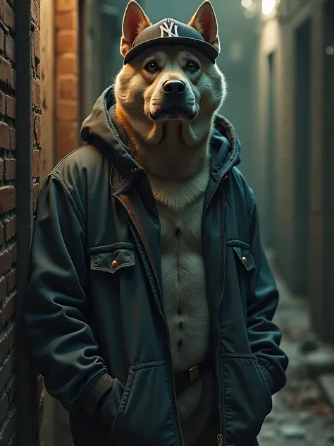 a fierce and matured looking dog dressed as a British roadman