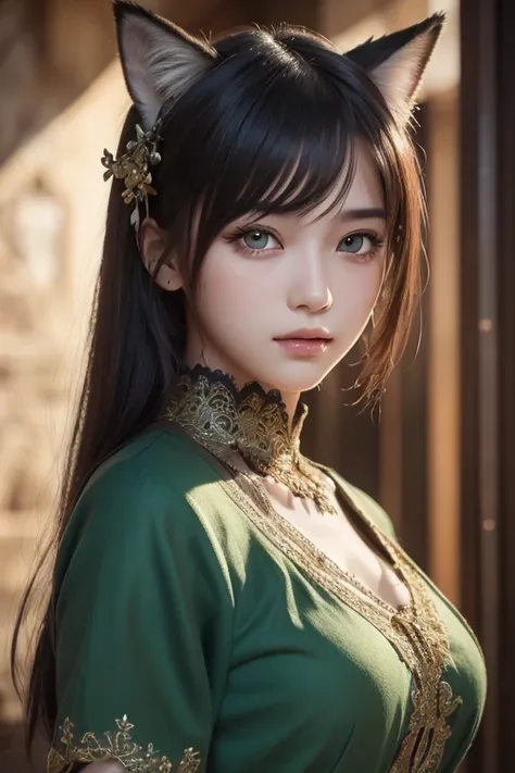 (Alone:1.5),(Masterpiece:1.5),( best quality :1.5),( Bust:1.3), wonderful, Beautiful Details , Extremely Detailed Wallpaper , Highly Detailed CG Unity 8k Wallpaper , very delicate Beautiful Eyes , 1 boy,  green eyes, s,[Fox Ears,