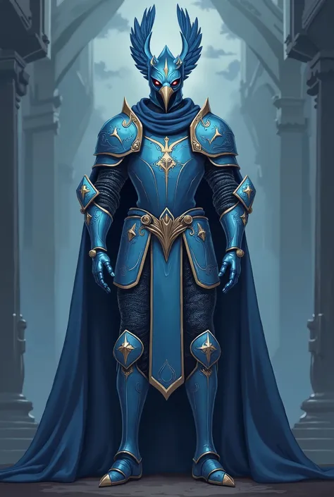  full body flat ,  medieval themed with dark fantasy, a marques  ,  sky blue suit ,  elegant mockingjay helmet 