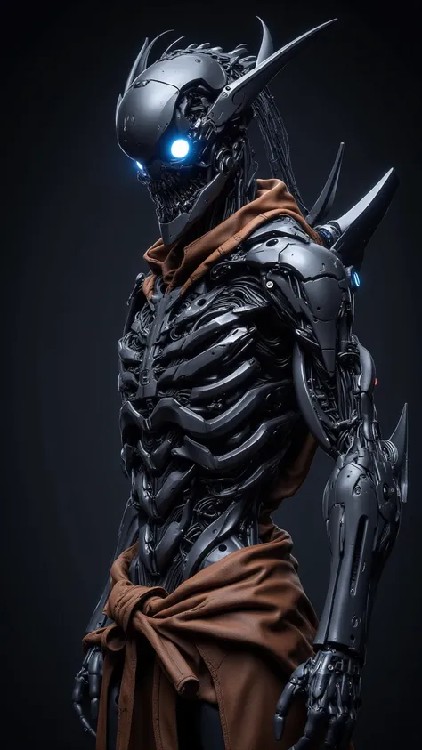  Synthesis of Technology and Skull， Blue Eyes， real skin ，Brown Leather Belly ， Technology Black Alloy Armor 