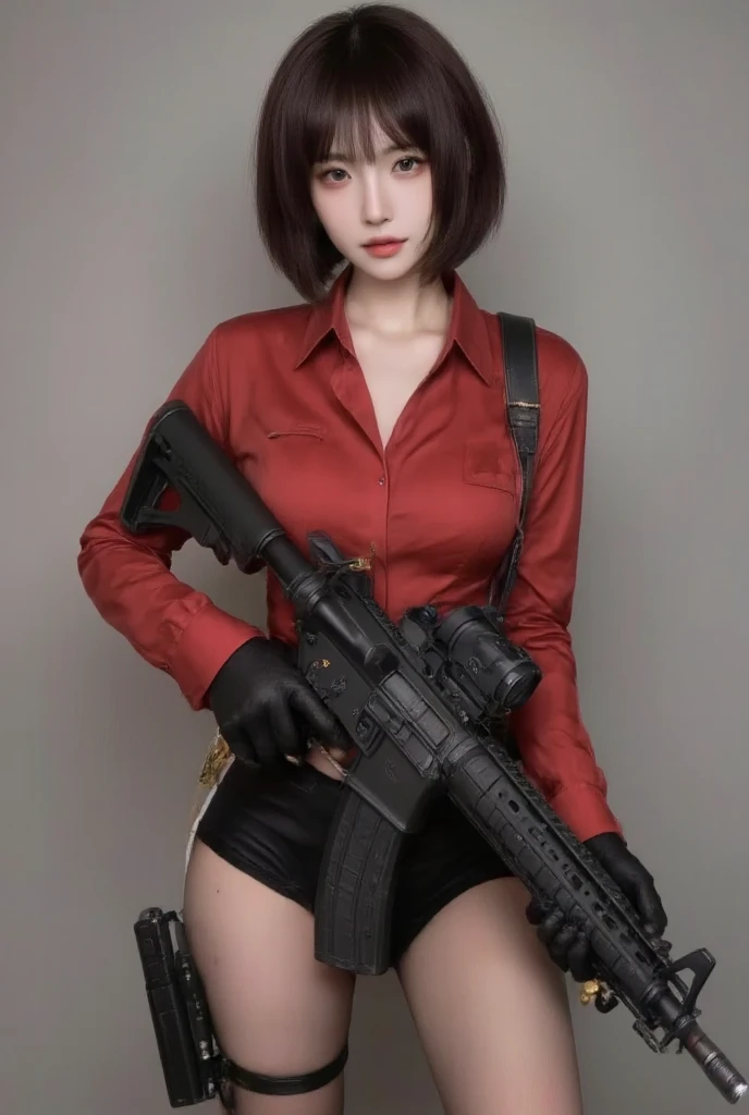 ((best quality)), photorealistic, photorealism, Photorealistic, high resolution, 1girl aiming with an assault rifle, Beautiful, *********, 20 Years Old, White Skin, pale skin, Large Breasts, huge breast, Combat pose, looking at the camera, (Detailed face),...