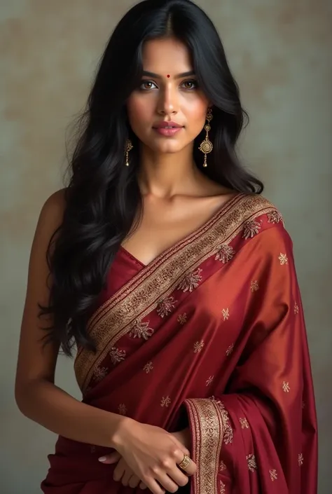 Make a realistic real A Indian beautiful women wearing a saree 