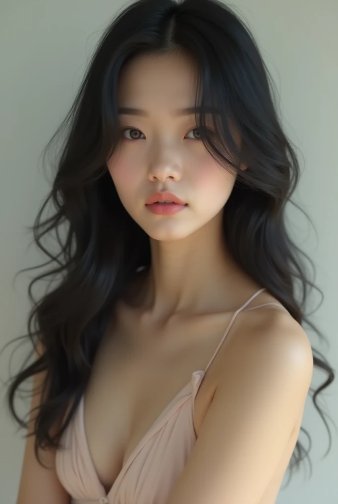 Create a white asian girl, Black hair,  beautiful,  unclothed