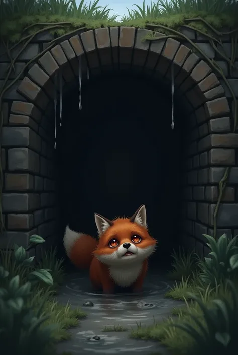 Picture a little fox stuck in a well and crying