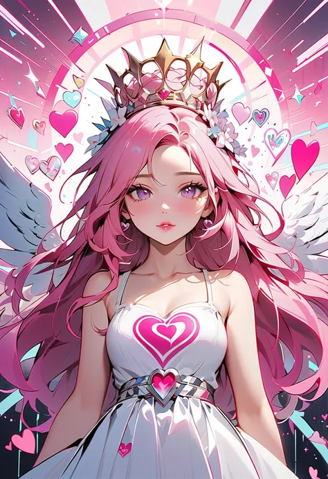 ( masterpiece,  top quality),Subtle colors, Post-Grunge,  concept art ,  Paint Splashes,  complicated details. art stationのトレンド,   Detailed Description  ,modern art, break (Her name is Jegudiel, A beautiful angel of healing.Teen, pink hair,Fresh lips, beau...