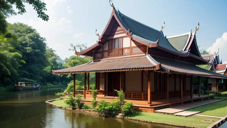 Along the canal, Thailand , Beautiful Thai House