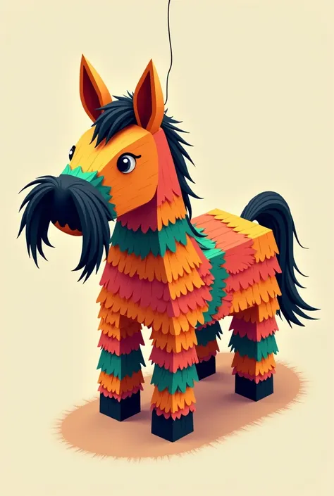  Vector drawing of a traditional Mexican horse piñata with a bushy mustache,  that this is with square and straight contours,  y with an isometric perspective , Make it look as less realistic  