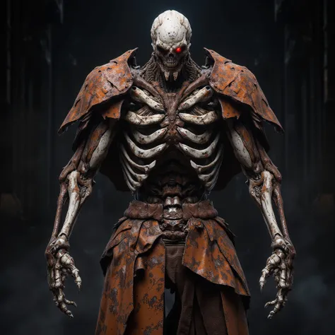 skeleton in rusty armor, fierce face, (well-designed hands)