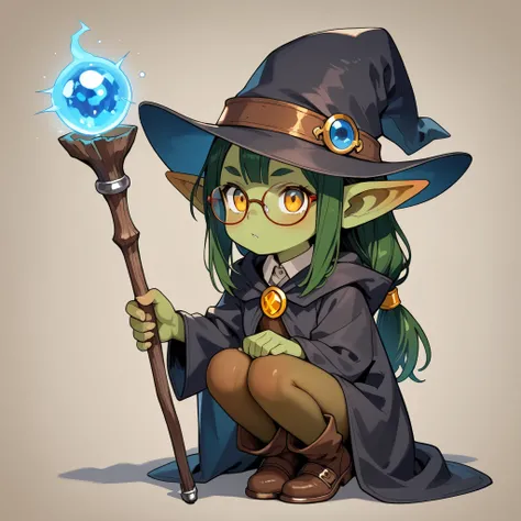 goblin girl,Wizard,fantasy,Green Skin,glasses