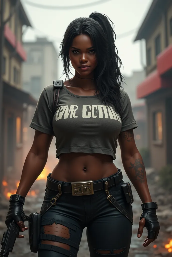 PUBG mobile avatar, a dark skin thic girl with the name GNR CoTTana written on her shirt 