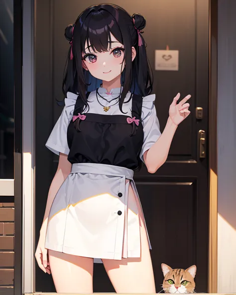  Anime Woman  (nationality:1.1) Japanese woman、(age:1.1) Late 30s 、( Detailsな服装:1.2) shirt、 tight skirt、 apron、( Accessories:1.1) barrettes、 necklace、( facial features :1.3) slit eyes、( Emoji:1.2)smile、discreet lipstick、(Body Type:1.1) plump 、( pose :1.2)w...