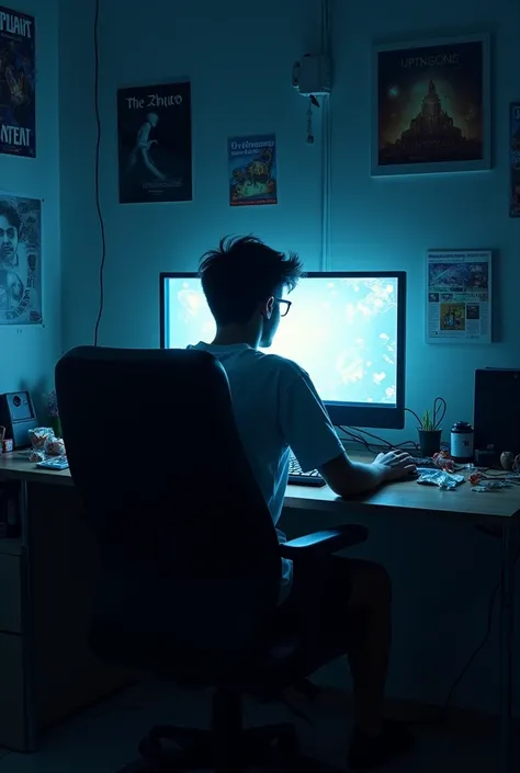 Person playing video games in their dark room