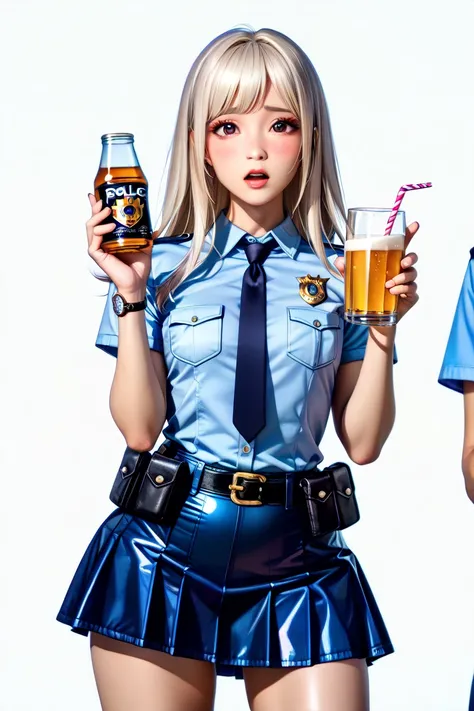   ((1 beautiful Japanese woman :2.0)),( Supermodel Body:1.2),(I'm drunk and hiccupping:1.3),real skin ,small breasts,Black long hair, Super Detailed Black Eyes,( beautiful face:1.5),( Black Leather Police Belt w/ Pouch:1.3),(short sleeve police shirt :1.5)...