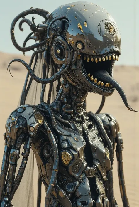 open mouth snake shape tongue. (girl), (skinny), (slender), (alien), (thin), (robot), (android), (cybernetic), (dune), (smooth), (cyborg), (mechanical), (tubes), (gears), (claws), (tentacles), (giger), (nun), (cross), (devine), (veil), (gold teeth), (rings...