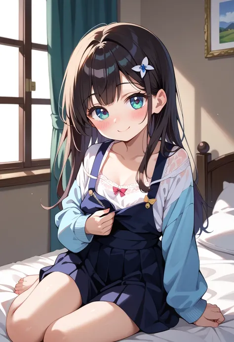 (( top quality)), (( Masterpiece)), (be familiar with),  perfect face ,  indoor, bedroom,  watching viewers,
One woman,  Gamemun Neko ,
開いた口,  ecstatic expression, blush, smile,
 small tits,  file, Young girl,  lori,  s,  girl,
 long hair,  long hair,
 ope...