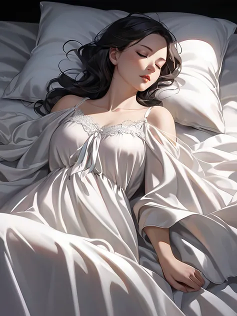 sleeping mature women erotic and sensual, graphic and detailed mature motherly and middle aged pic mature and detailed 4k pic of Maya lay asleep in the center of the vast bed, the silk sheets cool and smooth against her skin. Her dark hair fanned out acros...