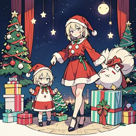 1 female, adult,  full body shot,  standing , Santa clothes 