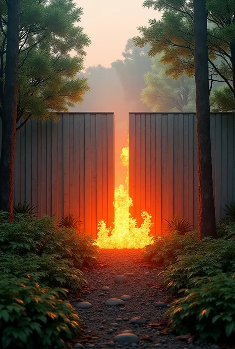 Fire prevention wall separate wall with forest image on one side let fire on one side