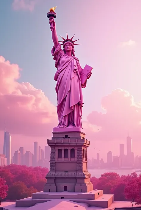 A photo of the pink Statue of Liberty