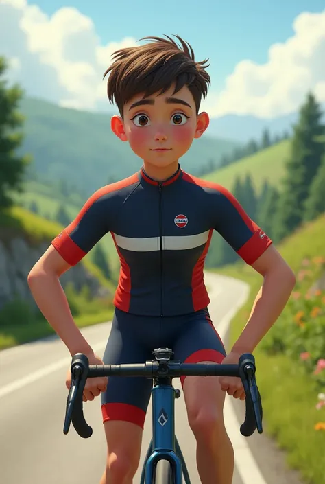 Boy in tight-fitting bike clothes