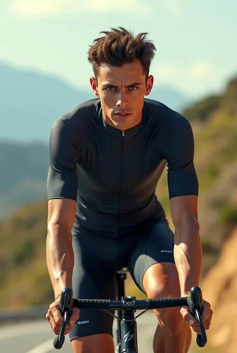 Young man in tight-fitting cycling gear 