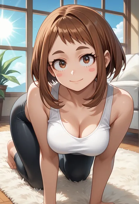 [ochako uraraka], [Boku no hero academia], ((masterpiece)), ((HD)), ((high quality)), ((solo portrait)), ((front view)), ((cowboy shot)), ((anime)), ((Kohei Horikoshi)), ((detailed shading)), ((cel shading)), ((intricate details)), {ochako, (rosy cheeks), ...