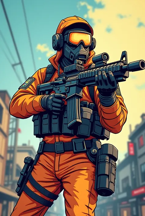 Cartoonist rainbow six siege operator holding a gun with no scope 