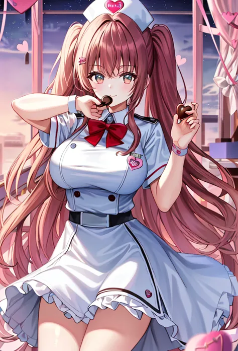  ultra high resolution,  masterpiece,  anatomically accurate,  super detailed,  Advanced Details ,  top quality, 8k,Perfect beauty, one girl,  oily skin,   LARGE BREAST SIZE  、 long hair、 random hair color on deviantart, nurse uniform, nurse uniform, nurse...