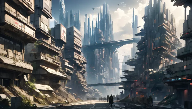 Stopped Time , Create absurd scenes by layering multiple backgrounds, a: Faded Memories of World Wars , b: Modern Architectural Design and Reconstruction , c: Future Cyber Cities , a+b+cの多重露光表現, Paradoxes that transcend time and space