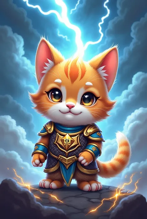 God of lightning chibi cat equipped with body armor with tau gamma phi logo