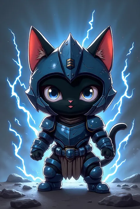 Lightning chibi black cat equipped with full battle gear with word "1TIM" 
