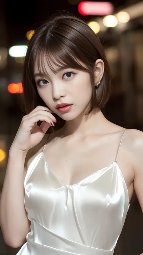  night city,  female 1 person, Fancy Japanese girl, 20 years old,((  completely naked)),(( not wearing clothes )),Double Eyes,,  Cute face down to the smallest detail  , A sloppy s,  big ring earrings ，Ring-shaped bracelet, Gorgeous large necklace,  rich s...