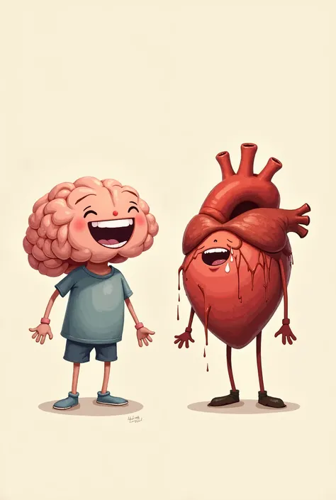 Cartoon characters. The human brain laughs and smiles, and the human heart 
 He cries sad and burned. Each character stands in front of the other