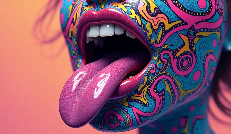 a psicodelic tongue out with pop art