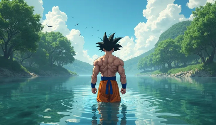 Goku in a lake