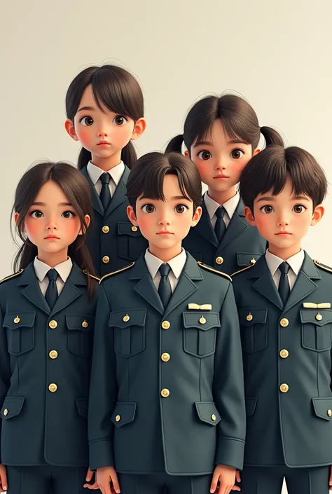 3 girls and 3 boys under  in army suit