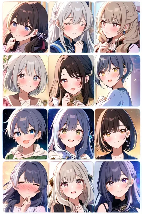 Hair Silver、 short hair、 girl、Rin々Shii、 Gold、 long hair（ribbon）、 girl、Fleeting、 and stare at each other、 blushes my cheeks、 is bashful、 Under the Starry Sky、Kiss