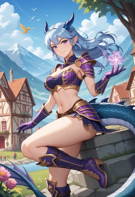 3 dragon girls, different hairstyles and hair colour, smiling, serious, joyful, closed mouth, fullscale
first dragon girl with light element wears golden armor, dragon tails, sexy dragon scale armor, sexy outfit, midriff, thighs, dragon scale boots, dragon...