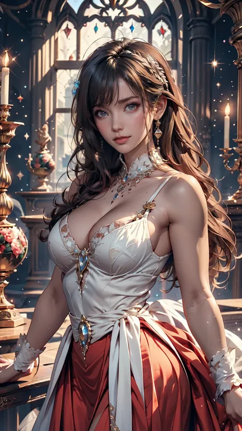   Dramatic Composition, Court dress, royal, nice, Cascading Ruffles, Raffle, bow, Crystal chandelier,  Roman curl hairstyle , Place,  drills,  camera, bangs,   maximalism , Palace-like background, Delicate depiction of hair and eyes,  Princess Dress, nice ...