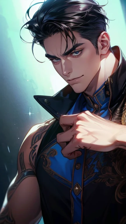 (      league player  ,4K,8k,     highres,     masterpiece :1.2),     ultra-detailed   ,( realistically,photo realistically,photo- realistically:1.37),36-year-old man,3 day beard,Beautiful anime,Portraits,strong,Masculine,      with black hair  ,sharp jaw,...