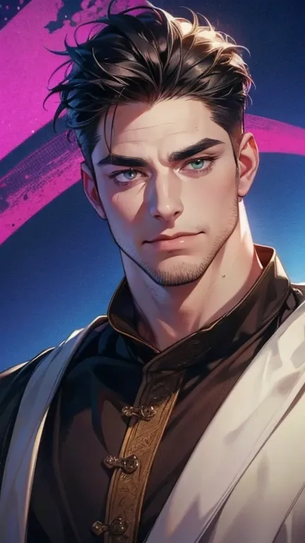 (      league player  ,4K,8k,     highres,     masterpiece :1.2),     ultra-detailed   ,( realistically,photo realistically,photo- realistically:1.37),36-year-old man,3 day beard,Beautiful anime,Portraits,strong,Masculine,      with black hair  ,sharp jaw,...