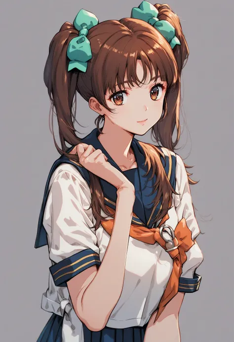 Koizumi_Lina,  brown eyes,  brown hair,  twin tails, hair bow,  school uniforms, 