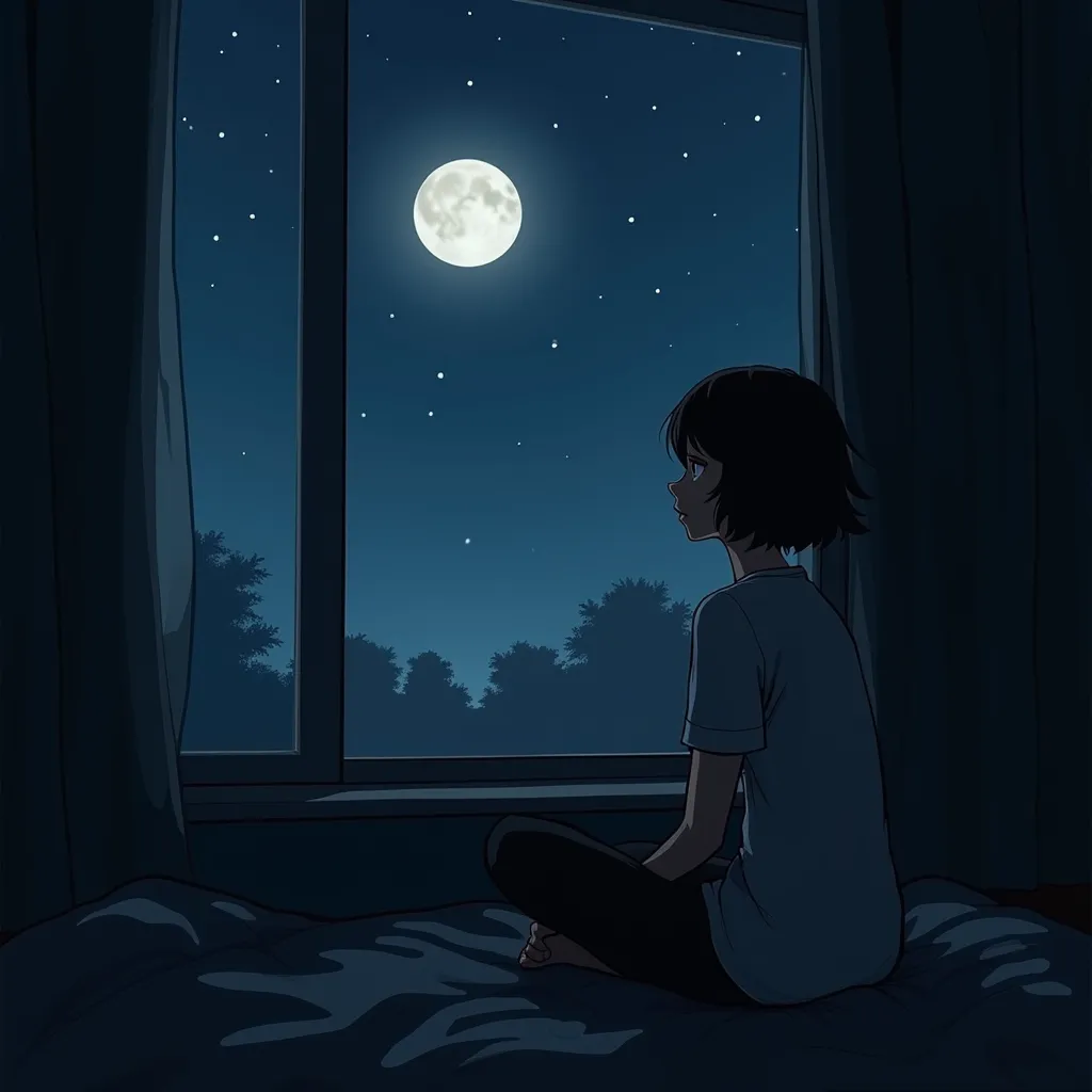 A reflective moment where the protagonist sits by the window at night, staring outside with a pensive expression, as if wondering what Mia truly wanted from her.

