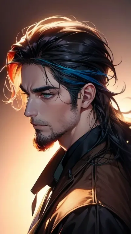 (       better quality,4K,8k,      highres,      masterpiece :1.2),      ultra-detailed     ,( realistically,photo realistically,photo- realistically:1.37),36-year-old man,3 day beard,Beautiful anime,Portraits,strong,Masculine,       with black hair  ,shar...