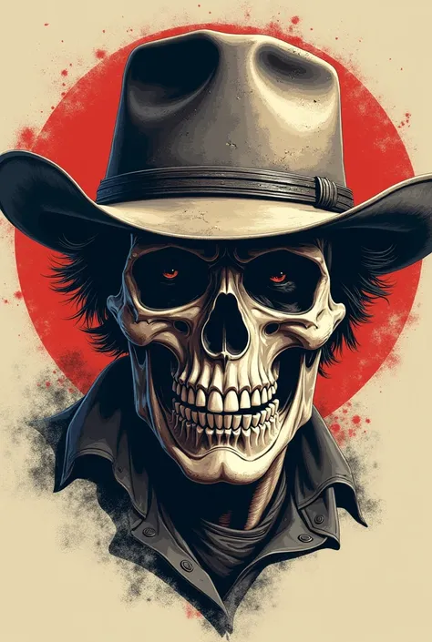 Clint Eastwood cowboy face for a t-shirt but with a skull style