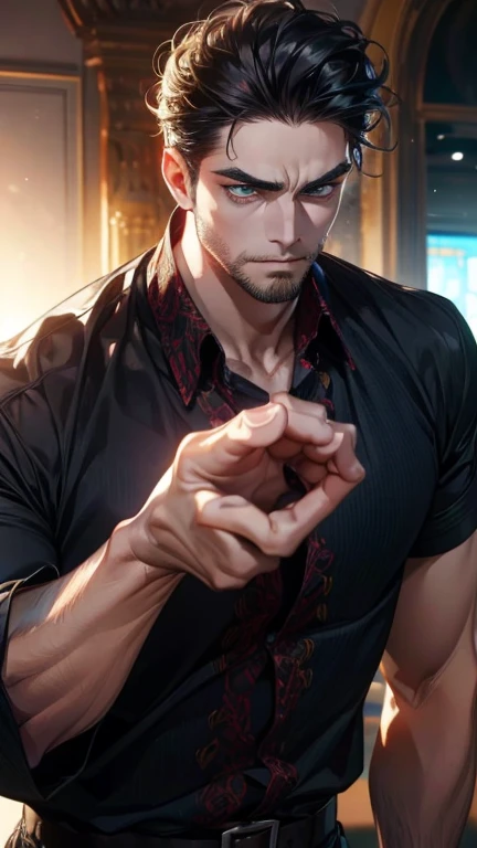 (       better quality,4K,8k,      highres,      masterpiece :1.2),      ultra-detailed     ,( realistically,photo realistically,photo- realistically:1.37),36-year-old man,3 day beard,Beautiful anime,Portraits,strong,Masculine,       with black hair  ,shar...